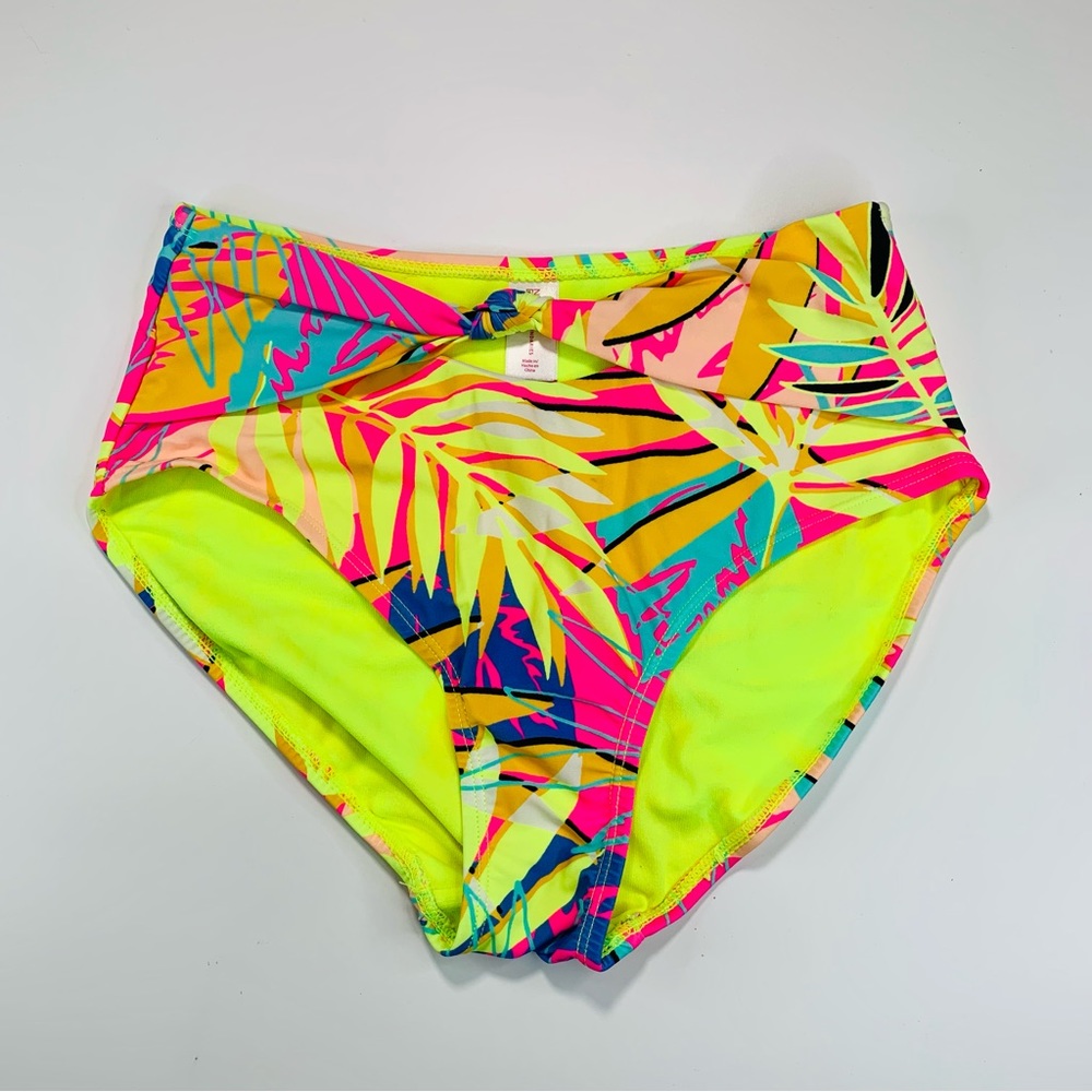 No Boundaries bikini bottom Neon Hawaiian keyhole swimsuit women size S